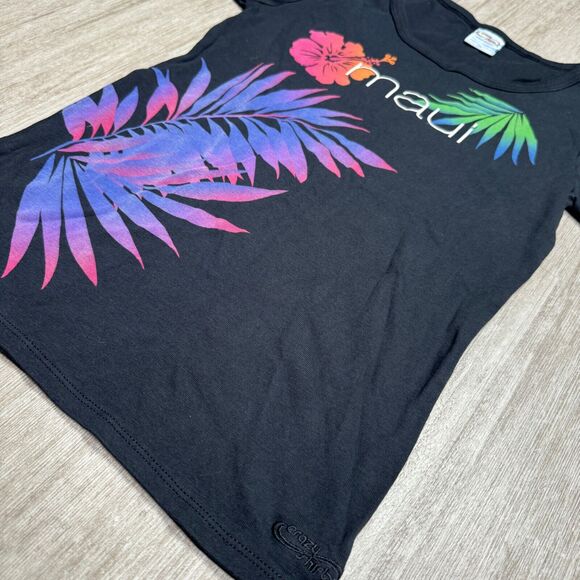 Crazy Shirt Hawaii Womens XS Black Short Sleeve Maui Floral Aloha Scoop Neck - Picture 3 of 6